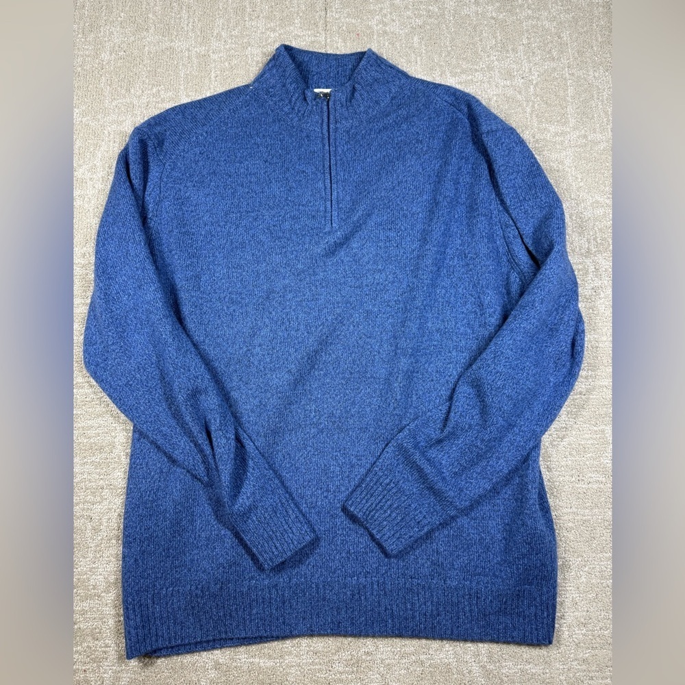Enzo Mantovani Blue Wool 1/4 Zip Mouline Long Sleeve Knit Sweater Size XXL